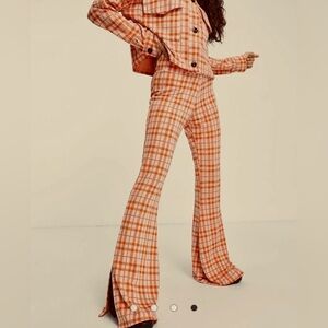 ASOS Design High Rise Stretchy Orange Plaid Flare Pants Size 4